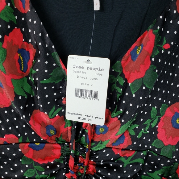 ♥️Free People Floral Polka Dot Long Sleeve Dress Valentines Day Sexy Feminine S - Picture 7 of 10